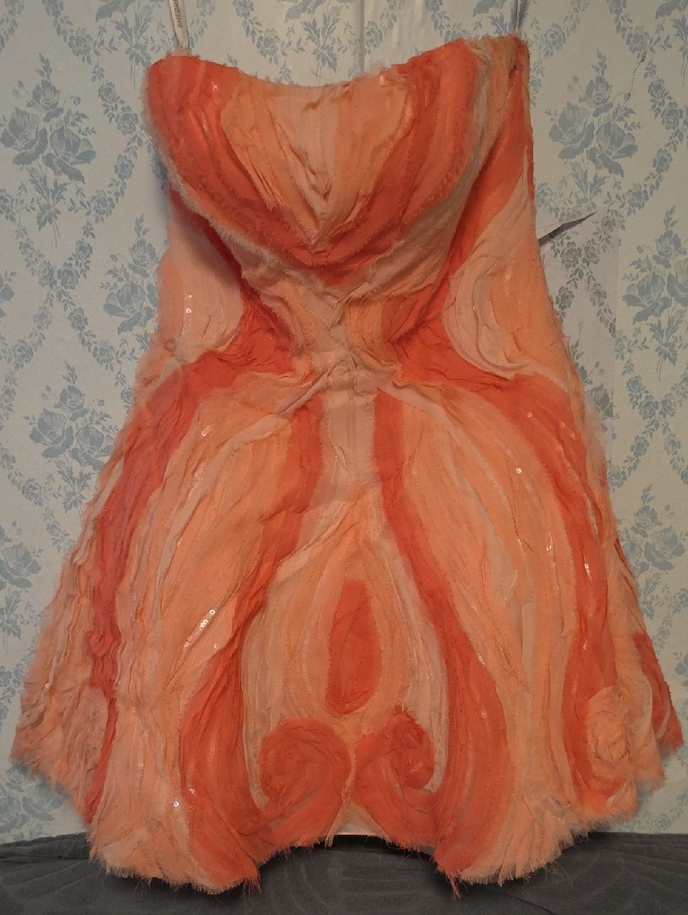 Sherri Hill Strapless Layered Orange & Peach Cocktail Dress